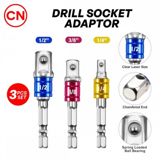 CN Drill Socket Adaptor 1/4'' Hex Shank Set (1/4'', 3/8'', 1/2'')